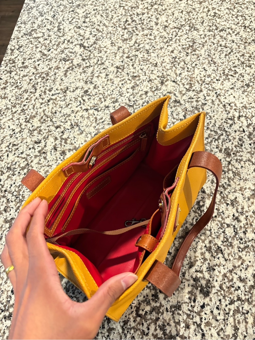 Dooney & Bourke Yellow Leather and Brown Satchel - Picture 7 of 9